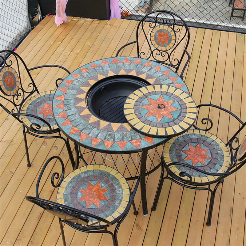 Description Picture 4 of itemOutdoor Patio Barbecue Table and Chairs Combination European Style Iron Garden Sets Home Outdoor Garden Leisure Grilling Table