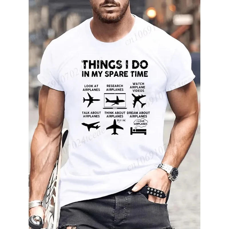 Description Picture 5 of itemSummer Men T-Shirt Things I Do in My Spare Time Airplane Lover Aviation Printed Fashion Sports Men's T-shirt Men's Tops Clothing