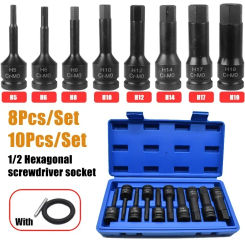 1/2" Pneumatic Wrench Hexagonal Drive Bits Kit Nuts Hex Socket Driver Drill Bit Tools Set For Ratchet Wrench Repair Accessories