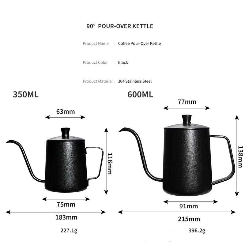 Description Picture 3 of item350ML/600ML Drip Kettle Coffee Tea Pot Non-stick Coating Food Grade Stainless Steel Gooseneck Thin Mouth Coffee Drip Kettle