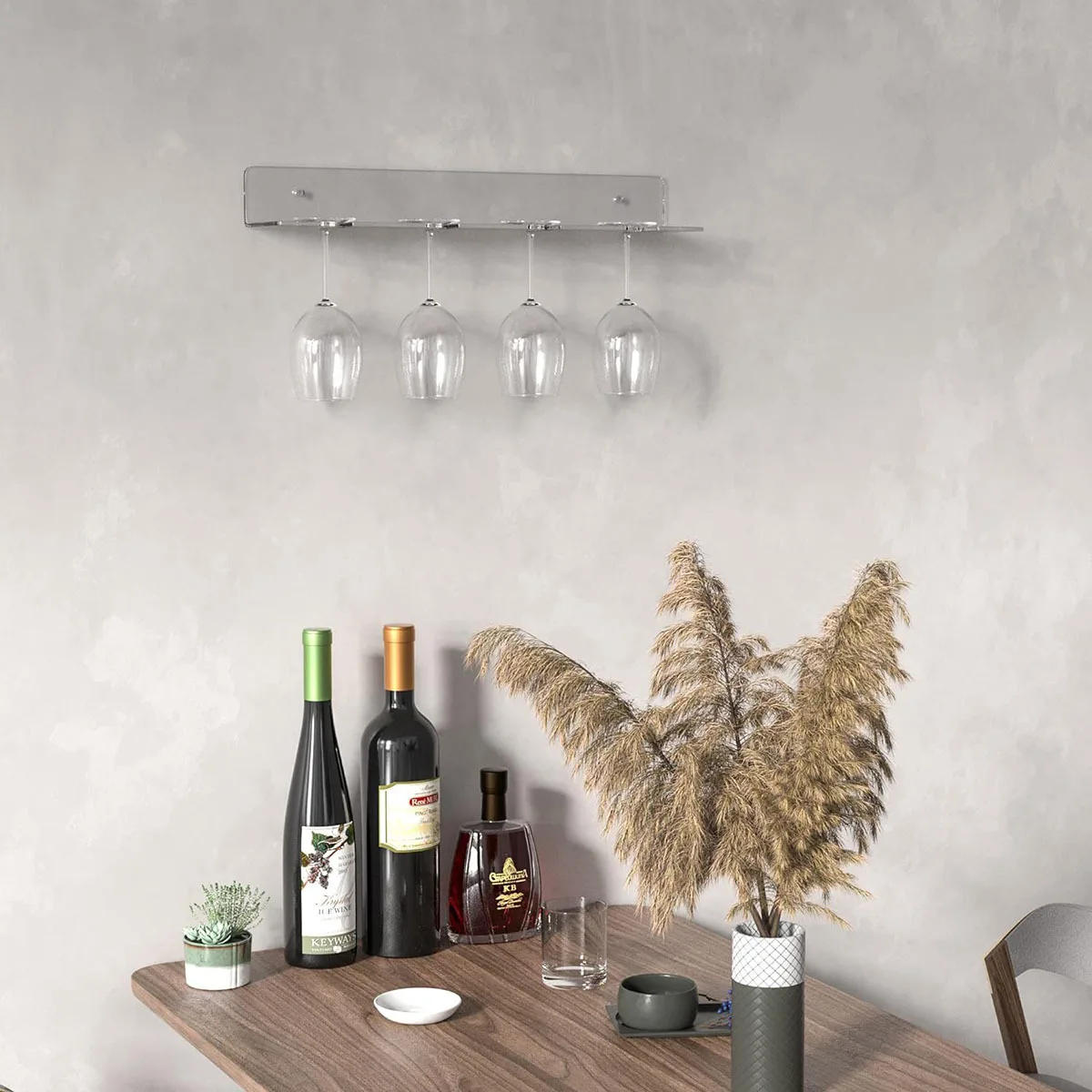 Description Picture 5 of itemWine Glass Holder Racks Tableware Under Cabinet Wine Glass Holder Wall Mounted Storage Hanging Rack Kitchen Cabinets Organizer