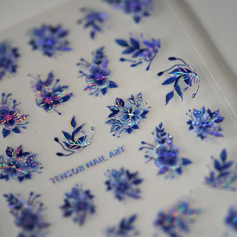 Description Picture 2 of item1pcs 5D Embossed Flower Nail Art Stickers Glitter Laser Blue Petal Self Adhesive Nail Slider Decals Decorations Accessories DIY