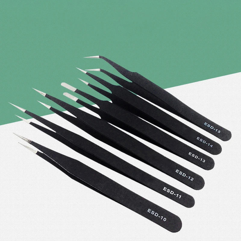 Description Picture 3 of itemAnti-static ESD Stainless Steel Tweezers Maintenance Tools Industrial Precision Curved Straight Tweezers Repair Tools