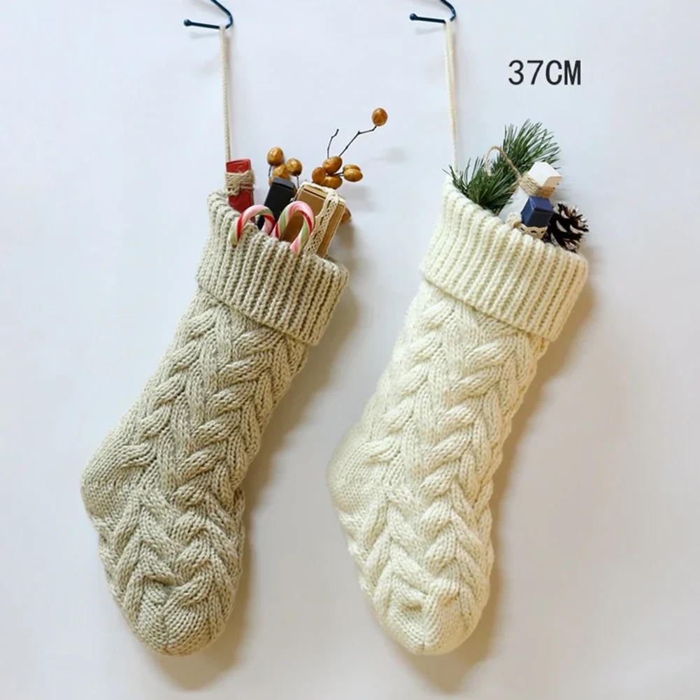 Description Picture 4 of item1pc Christmas Knitted Stockings Decor Festival Gift Bag Fireplace Xmas Tree Hanging Ornaments Red White Christmas Sock