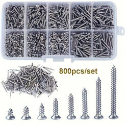 800pcs Self Tapping Wood Screws Set, M2 Phillips Flat Head Sheet MetalScrew, Self Tapping Screws Assortment Kit