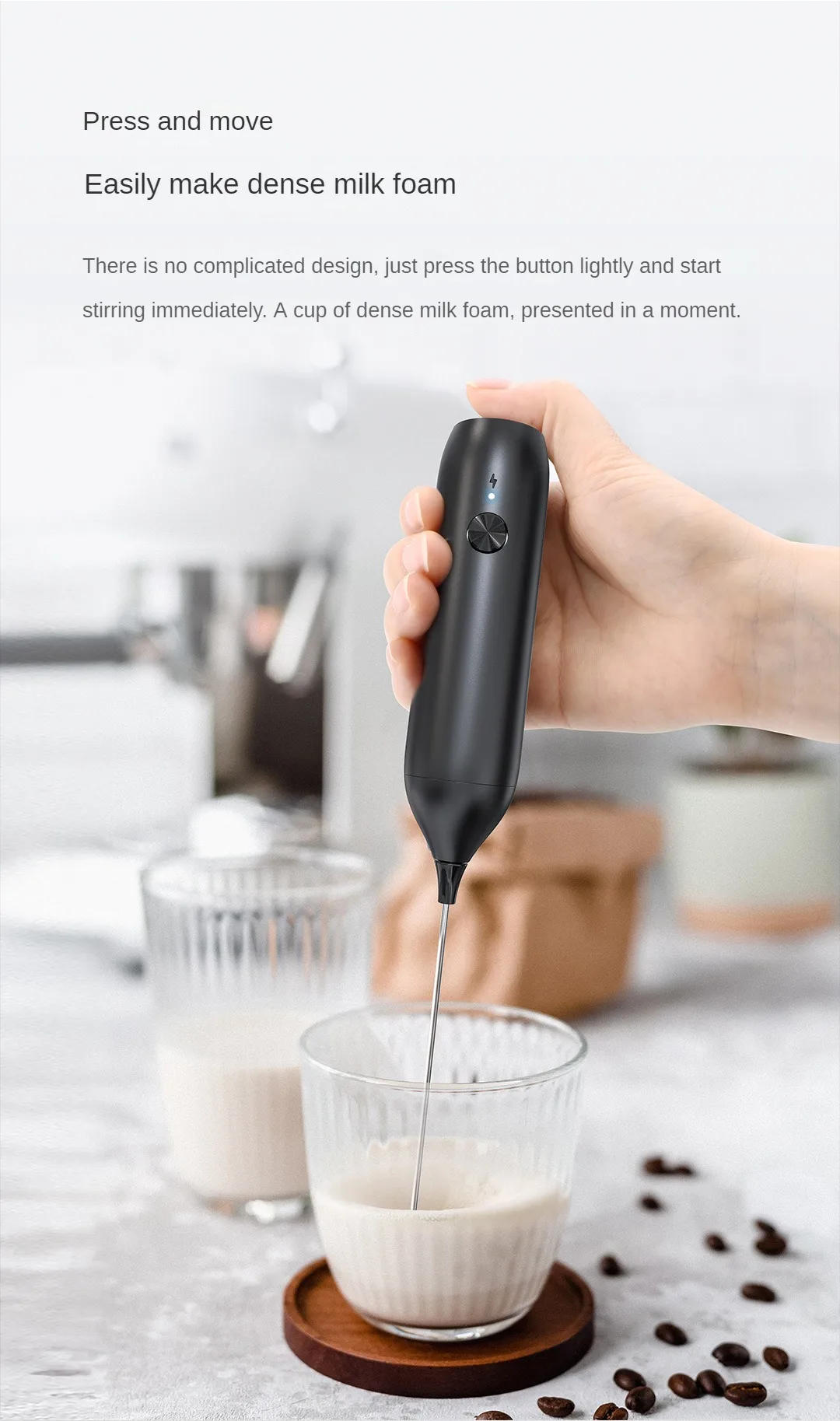Description Picture 3 of itemRechargeable Milk Frother Electric Blender Handheld Frother Wand for Coffee Beverage Blender, Cappuccino Mini Frother