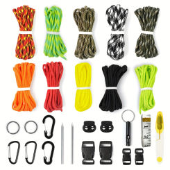 10 Colors Paracord Cord With Buckles Keychain Key Rings Lacing Needles, Paracord Bracelets Kit For Handmade DIY Accessories