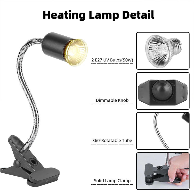 Description Picture 2 of itemReptile Heat Lamp with Halogen 50W Bulb Aquarium Basking Lamp for Lizard Terrarium Adjustable Gooseneck Tortoise Reptile Light