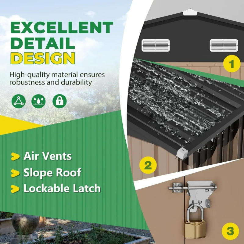 Description Picture 5 of item10 X 10 FT Outdoor Storage Shed with Premium Durable Material Metal Sheds & Outdoor Storage House for Patio Garden (Brown)