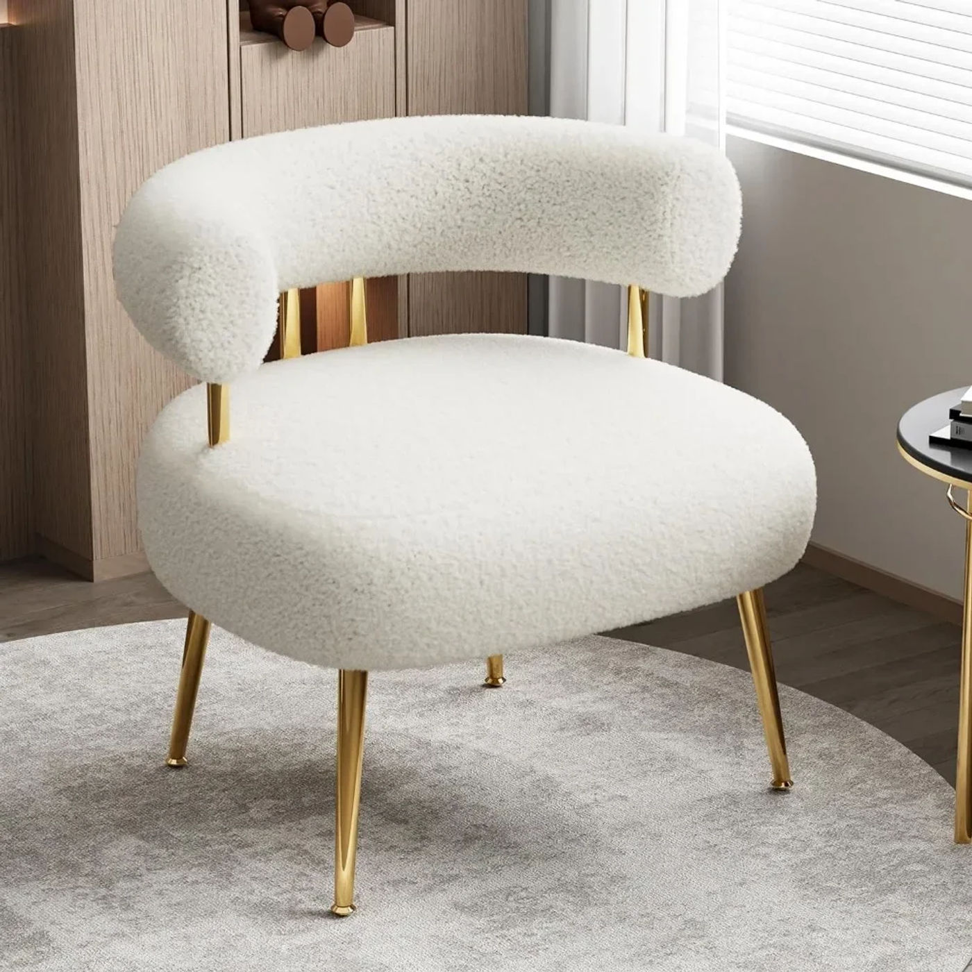 Description Picture 2 of itemChair, Round Upholstered Barrel Arm Chair for Small Spaces, Fluffy Side Corner Sofa Chair for Living Room, Bedroom