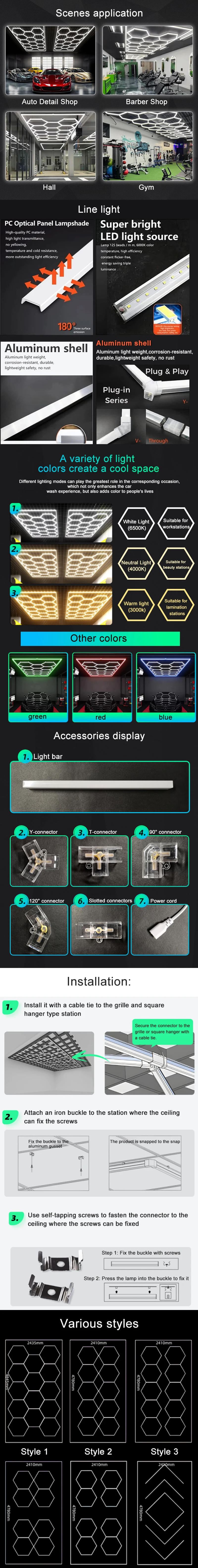 Description Picture 3 of itemHexagon Garage Light 672W 6500K 10000LM Ceiling Hex Lights Hexagon LED Lights for Garage Gym Basement Warehouse Auto Car Shop