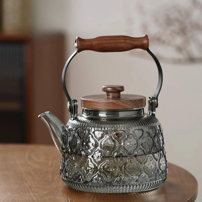 Description Picture 4 of itemWooden Handle Glass Teapot Portable High Borosilicate Tea Kettle with Infuser Coffee Tea Pot Kitchen Flower Teapot Teaware