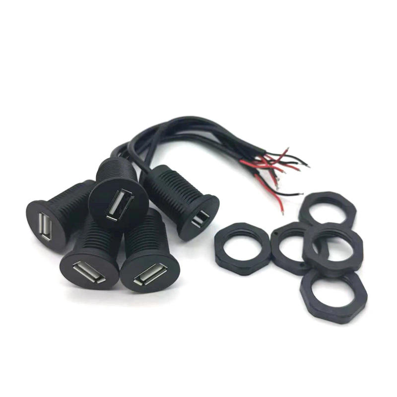 Description Picture 4 of item2-pin 4-pin USB 2.0 female power socket USB 2.0 charging port connector data interface with cable installation nut