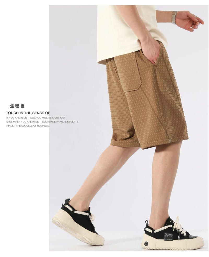 Description Picture 5 of itemCKNE Cool Touch Summer New Loose Straight Short Men's Drawstring Thin Ice Silk Elastic Split Pants