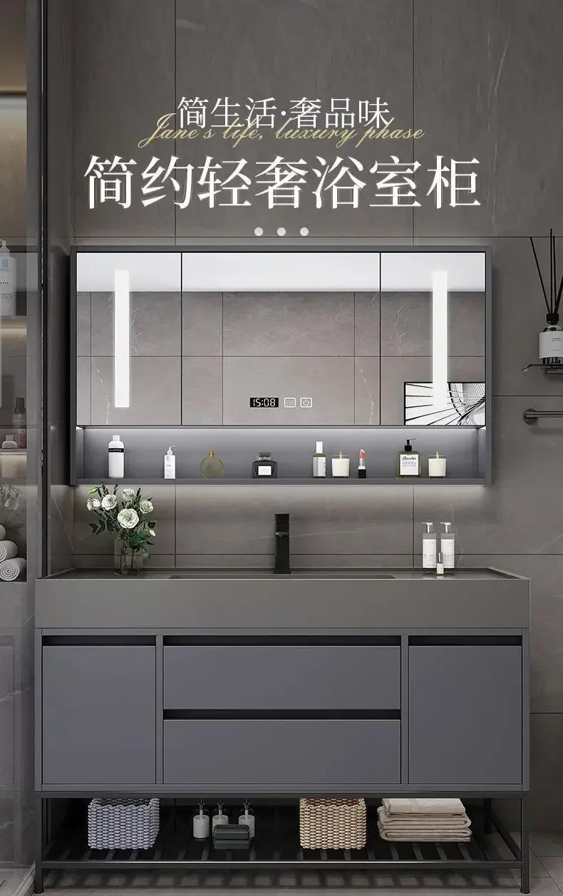 Description Picture 2 of itemBathroom Vanity Cabinet Luxury  Sink Cabinets Minimalist Modern Integrated Washbasin Smart Mirror  Furniture New
