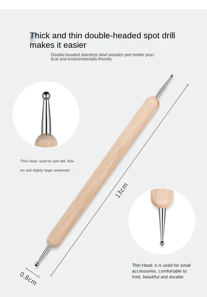 Description Picture 4 of item5pc Professional 2 ways Nail Art Dotting Pen Wood Steel DIY Dotting Pens Rhinestones Gem Picker Manicure Tools