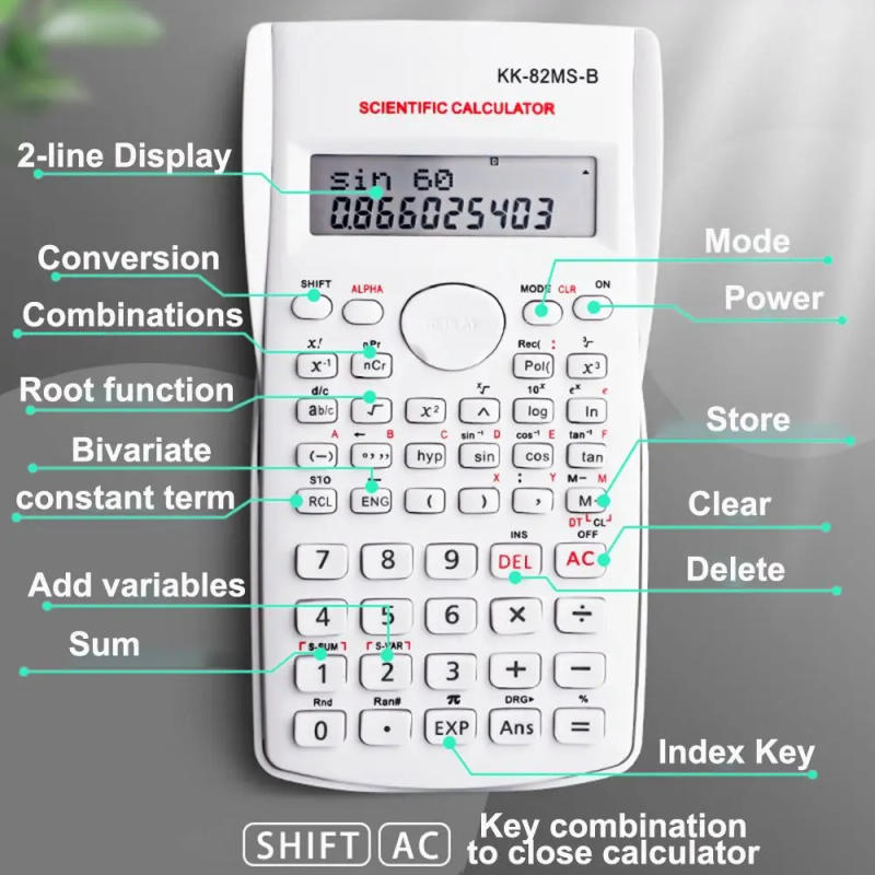 Description Picture 4 of item240 Functions Engineering Scientific Calculator 2-Line Standard Function Calculator Multifunction School Office Supplies