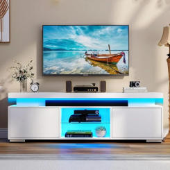 TV Stand, LED Lights and Power Outlet, Modern Entertainment Center for 55/60/65 Inch, TV Stands