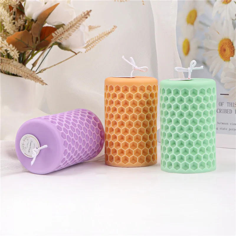 Description Picture 5 of item3D Honeycomb Cylinder Candle Silicone Mold DIY Aromatherapy Plaster Resin Handmade Soap Candle Making Kit Home Decor Gift