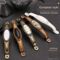 Ceramic Matte Brown Cabinet Handles Decorative Furniture Jade Door Handle Drawer Wardrobe Flush Handle Ancient Silver Inlay Knob