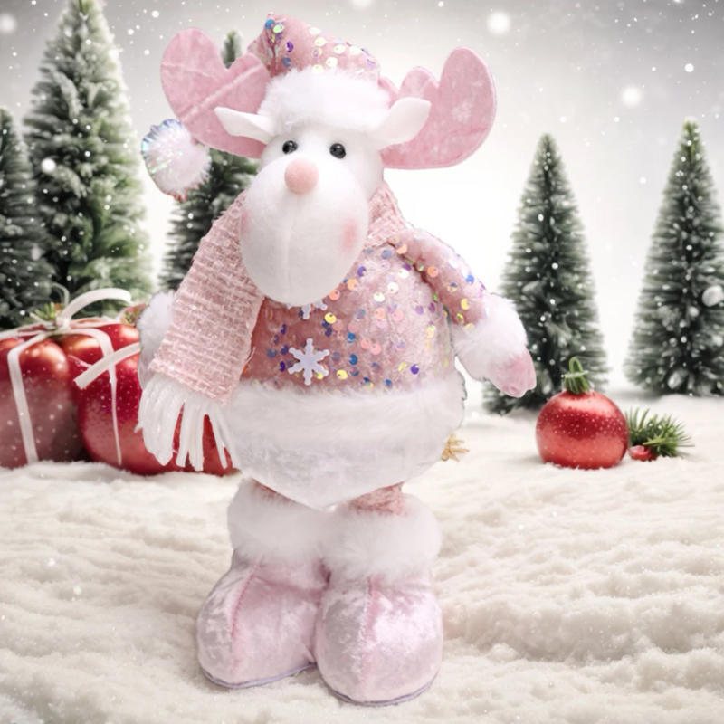 Description Picture 5 of itemChristmas Pink Sequin Telescopic Doll Santa Claus Snowman Elk Plush Stractable Soft Doll for Home Decoration