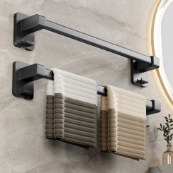 Bathroom Towel Holder Black Without Drilling Bathroom White Towel Rack Towel Bar Self-Adhesive Bathroom Towel Rack Storage Rack