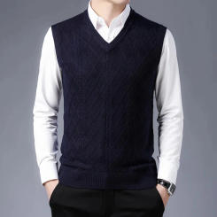 Autumn 2024 and Winter New Men's Wool Vest Business Casual Geometry V-neck Sleeveless Knit Sweater Male Brand Clothes