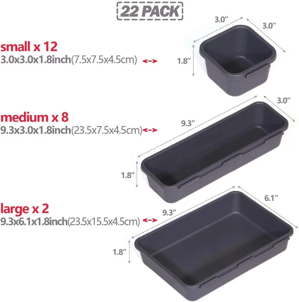 Description Picture 2 of item32PCS Desk Drawer Organizers 3 Size Plastic Interlocking Shallow Tool Organizer Tray Dividers Separators Storage Bins Container