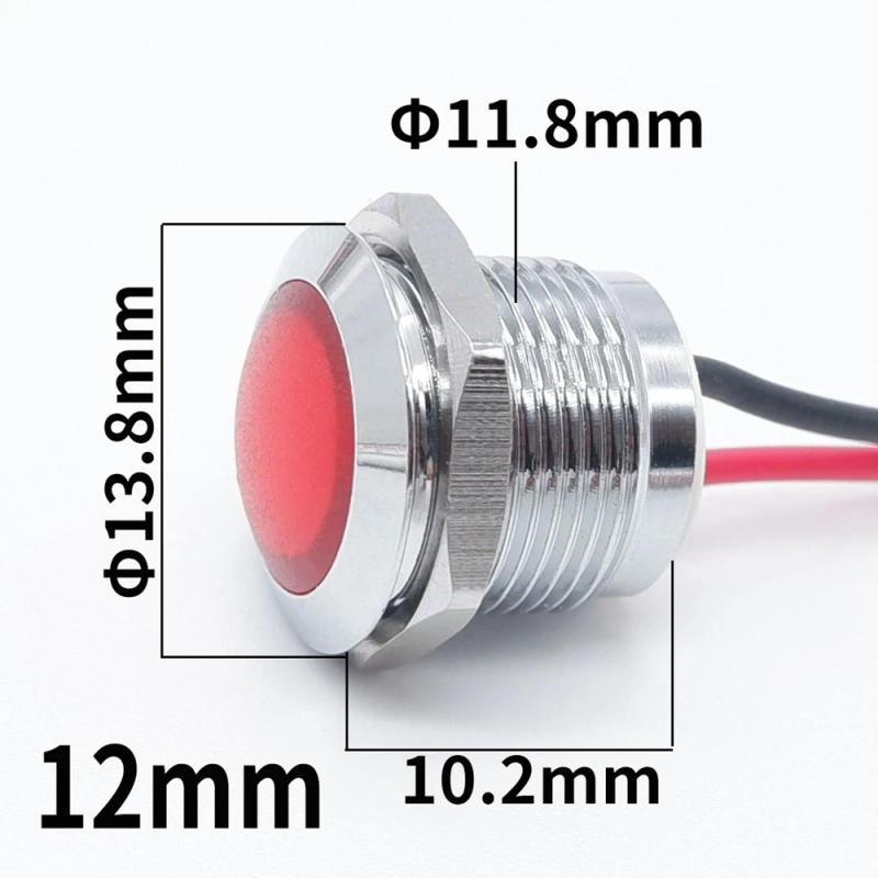 Description Picture 6 of item10pcs LED Metal Indicator Light 12mm/16mm/19mm/22mm Waterproof Warning Signal Lamp With Wire 3V 6V 12V 24V 110V 220V Red Green