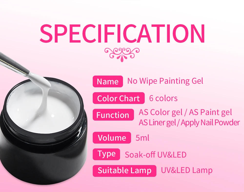 Description Picture 3 of itemBOZLIN 5ml No Wipe Painting Gel Nail Art Professional Nail Paint Color Gel Polish Semipermanent Black White Color Varnish