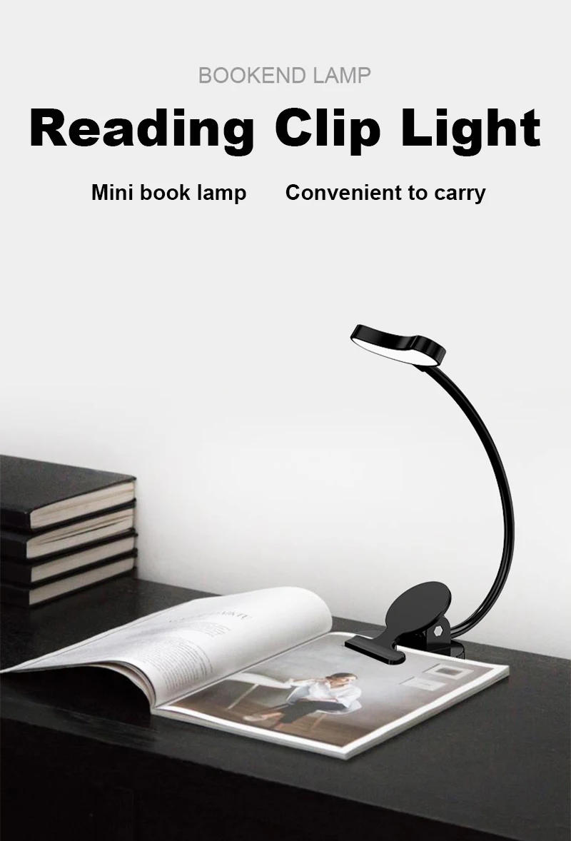 Description Picture 2 of item360° Flexible Desk Lamp Mini Clip Reading Light Portable Rechargeable LED Lamp Wireless Clamp Lamp Booklight Study Accessories