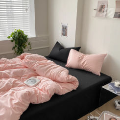 EGW Black Rose Bedding Set Solid 3/4pcs Home Linens Contrast Duvet Cover Pillowcase Flat/Fitted Sheet King Brife Sexy Room Decor