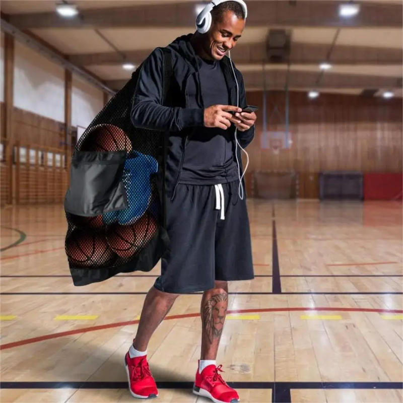 Description Picture 6 of itemLarge mesh sports bag with shoulder straps, drawstring bag for storing basketball, volleyball, baseball, and swimming equipment