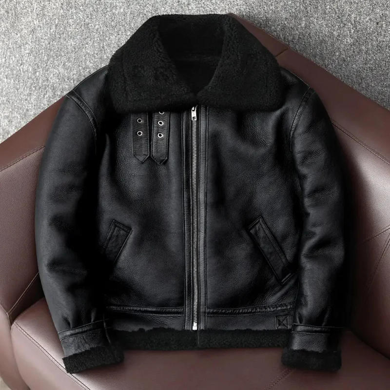 Description Picture 5 of item2024 New Thick Sheep Wool Original Ecological Fur One Leather Jacket Male Warm Genuine Sheepskin Coats Flight Jackets