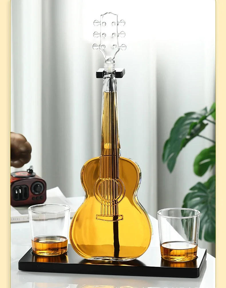 Description Picture 3 of item1000ml Guitar shaped crystal glass wine bottle glasses Whiskey decanter set Bar wine dispenser Barware decoration
