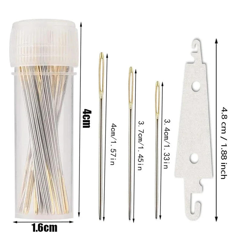 Description Picture 3 of item30/60Pcs Large Eye Cross Stitches Needles with Threader DIY Stitch Embroidery Needlework Threading Needle Hand Sewing Tools