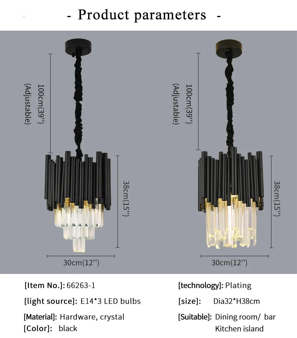 Description Picture 2 of itemCrystal Hanging Light Kitchen Island Ceiling Chandelier Suspension Pendant Lamp for Dinning Room Table