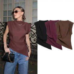 TRAF Women's Spring Vest Tops 2025 Elegant Sleeveless Tank Tops Ladies Fashion Casual Brown Burgundy Black Pullover Tops