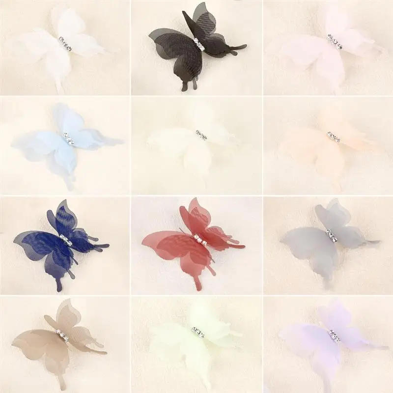 Description Picture 2 of item20pcs/Bag 3D Organza Butterfly Rhinestone Handmade Craft Clip Earrings Jewelry Decor Embroidery Patch Garment Design Materials