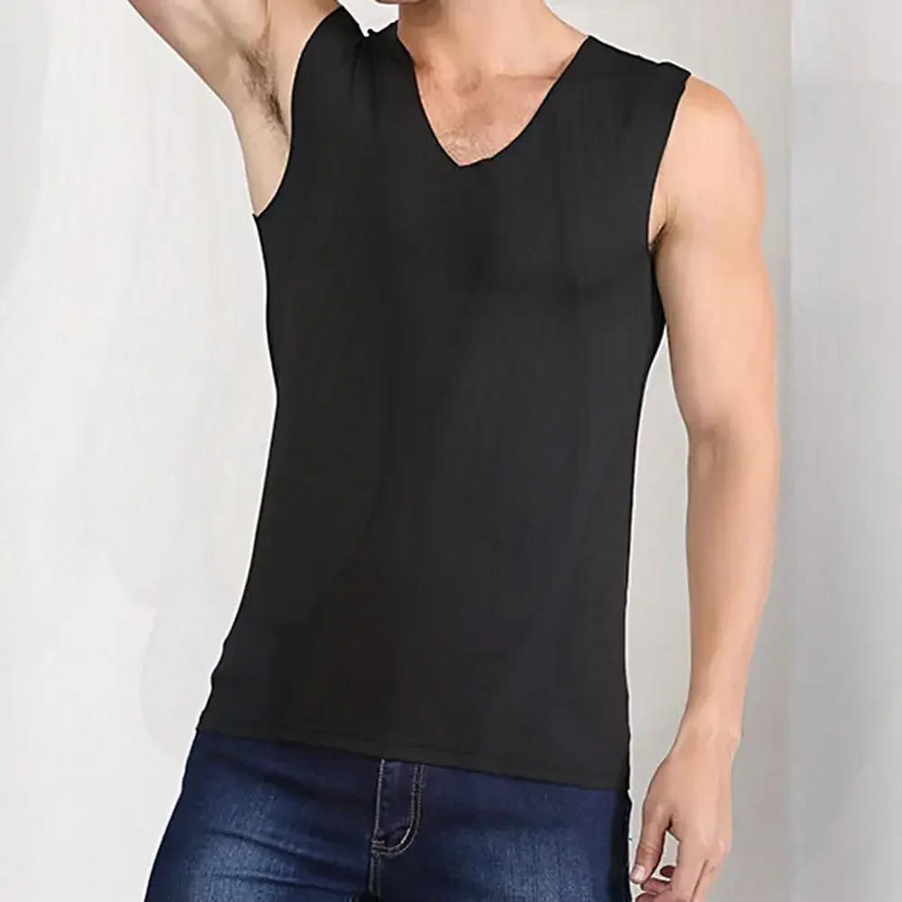 Description Picture 5 of itemMale Summer Casual Vest Sleeveless V-Neck Ice Silk Vest T-Shirts Tank Top Breathable Sports Undershirt Gyms Running Vest