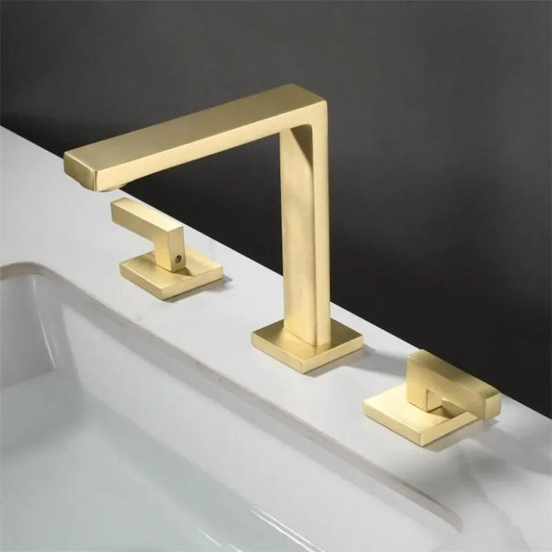 Description Picture 5 of itemBlack Basin Faucet Total Brass Brushed Gold Bathroom Antique Sink Faucets 3 Hole Hot And Cold Waterfall Faucet Water Tap