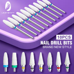 10 pcs Ceramic Tungsten Nail Drill Bit Milling Cutter For Manicure Pedicure Nail Files Buffer Nail Art Equipment Accessory