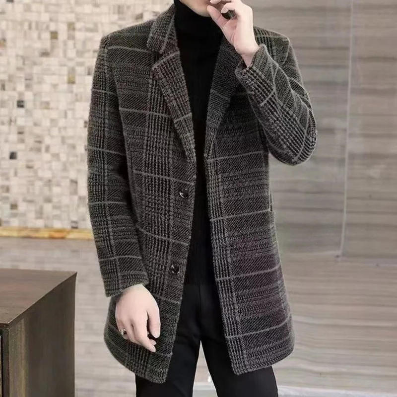 Description Picture 3 of itemHigh Quality Men Fashion Handsome Trend Casual Wool Coat Medium Long Trench Coat Suit Collar Plus Cotton Wool Coat Size M-4XL