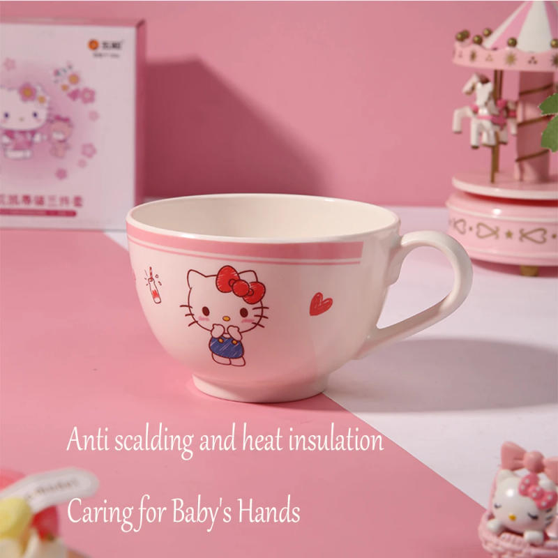 Description Picture 4 of item1pc Sanrio Hellokitty Tableware Safe And Heat-Resistant Three Grid Plate Spoon Handle Cup Melamine Tableware For Cutlery Bowl