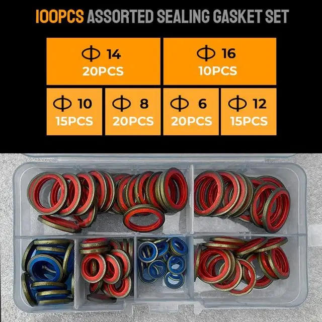 Description Picture 5 of item100pcs Bonded Washer Metal Rubber Oil Drain Plug Gasket Fit M6 M8 M10 M12 M14 M16 Combined Washer Sealing Ring Set
