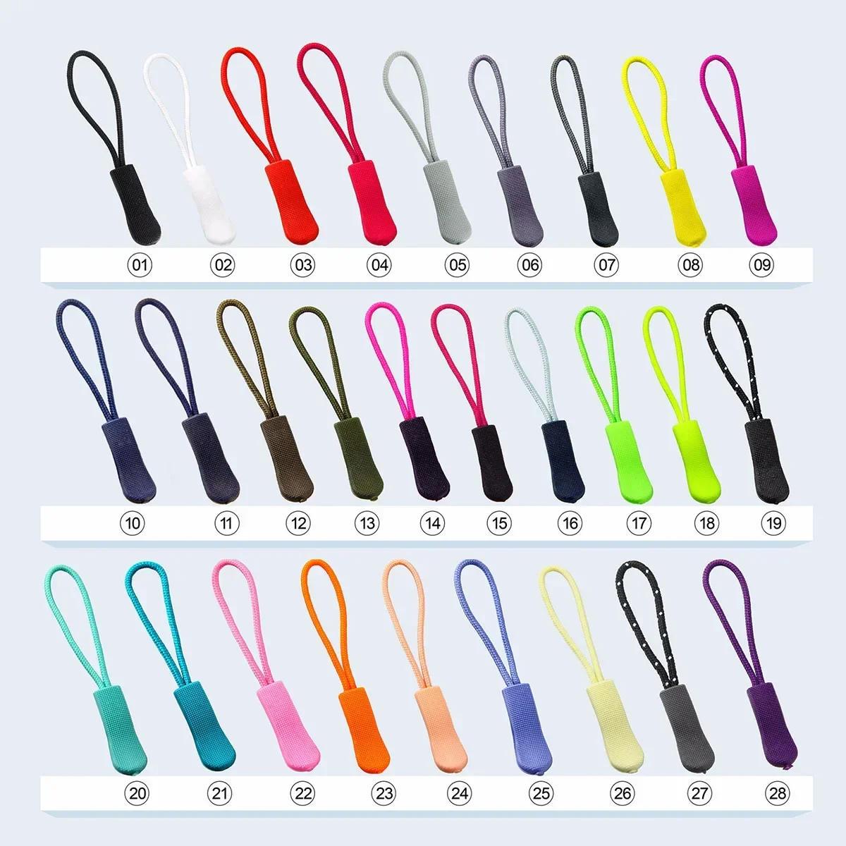 Description Picture 3 of item10pcs Colorful Zipper Puller Cord Zip Puller Replacement Ends Lock Zips Travel Bags Clip Buckle Sport Garment Parts