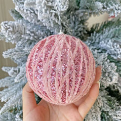 10cm Christmas Ball Ornaments Pink Glitter Balls Xmas Tree Hanging Pendant Christmas Decorations For Home Navidad Natal New Year