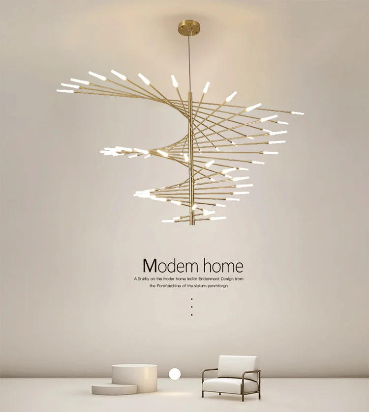 Description Picture 2 of itemModern Branch Shaped Chandelier Ceiling Decoration Living Room Bedroom Dining Room Black and Gold Duplex Building Pendant Lights