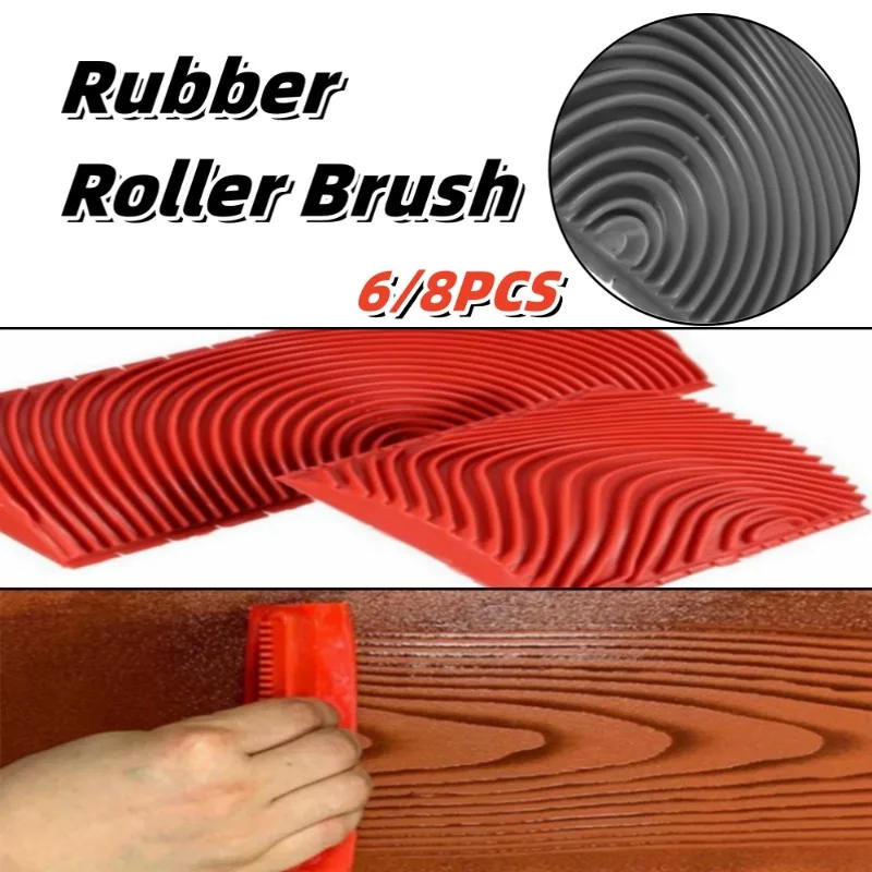 Description Picture 2 of item6/8Pcs Rubber Wood Graining Embossing Roller Brush Imitation Wood Grain Wall Art Decoration Paint Brush DIY Creation Appliance