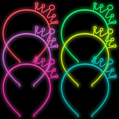 6Pcs Glow in the Dark Head Decorations Neon Birthday Party Plastic Hair Band Crown for Girl Light Up Party Supplies Need UV